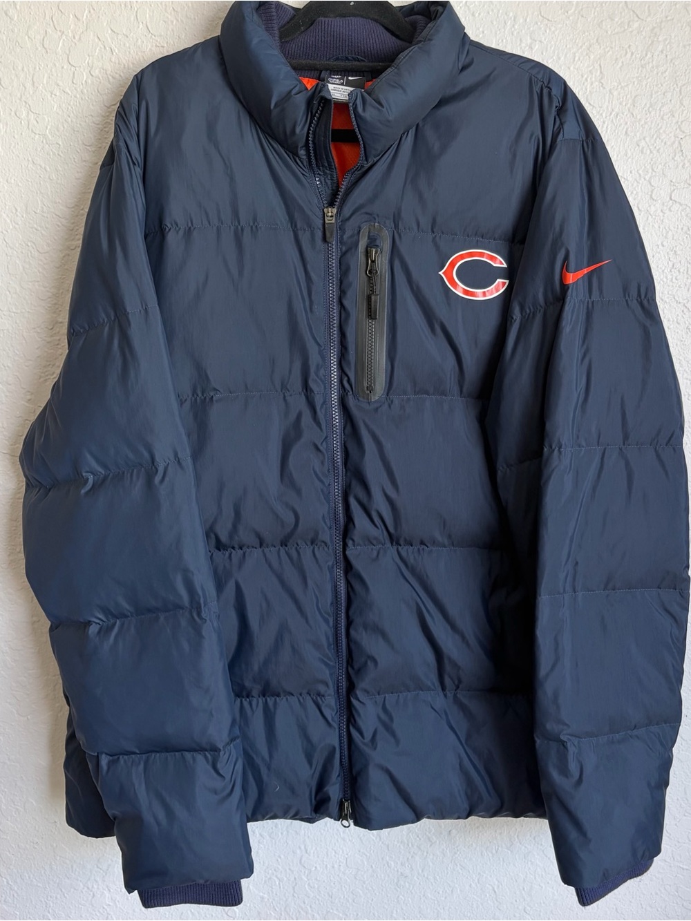 Nike NFL On Field Chicago Bears Goose Down Puffer Jacket Mens 2XL Navy Full Zip